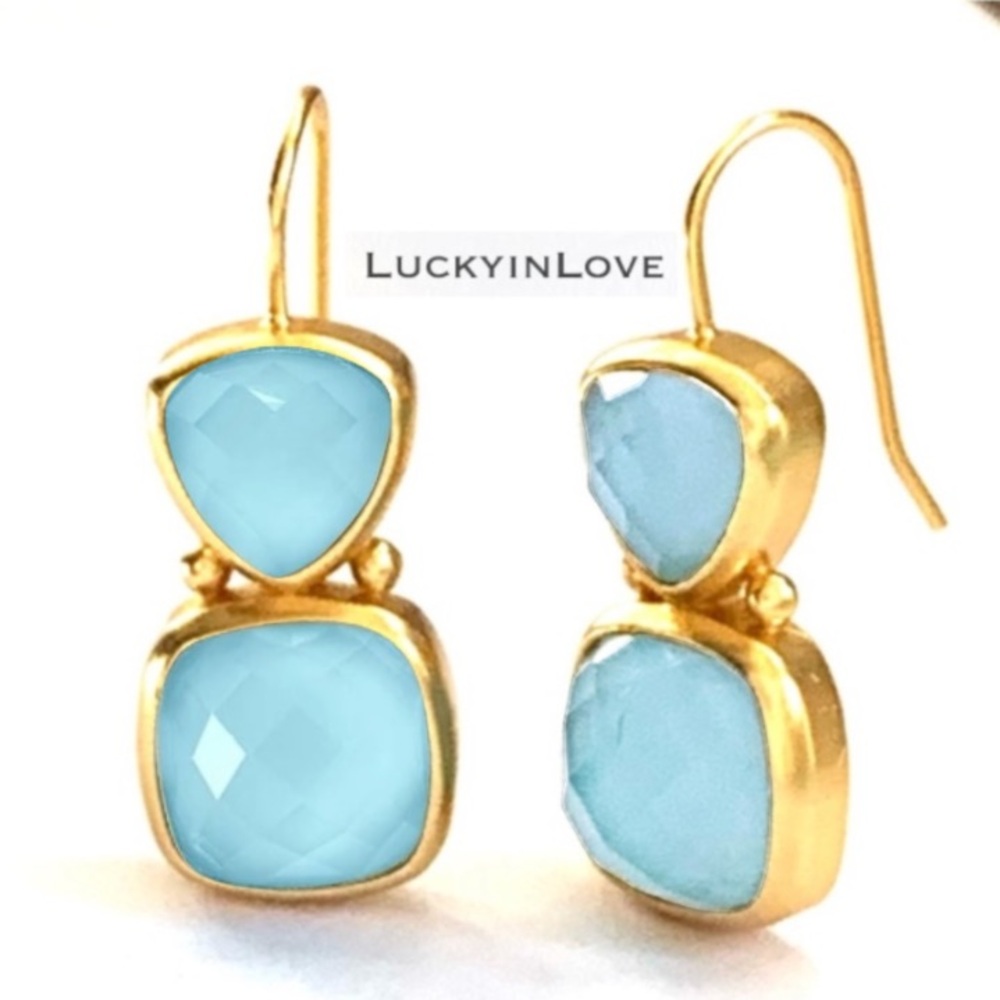 JULIE VOS® • Aquitaine Iridescent Capri Blue Double Drop Faceted Earrings